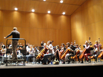 Momento del ensayo, panorámica izquierda de la orquesta.