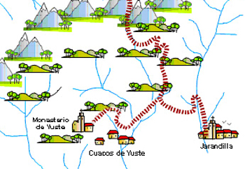 Plano que indica la parte del camino recorrido por Carlos V y por los jóvenes de AVIVA.