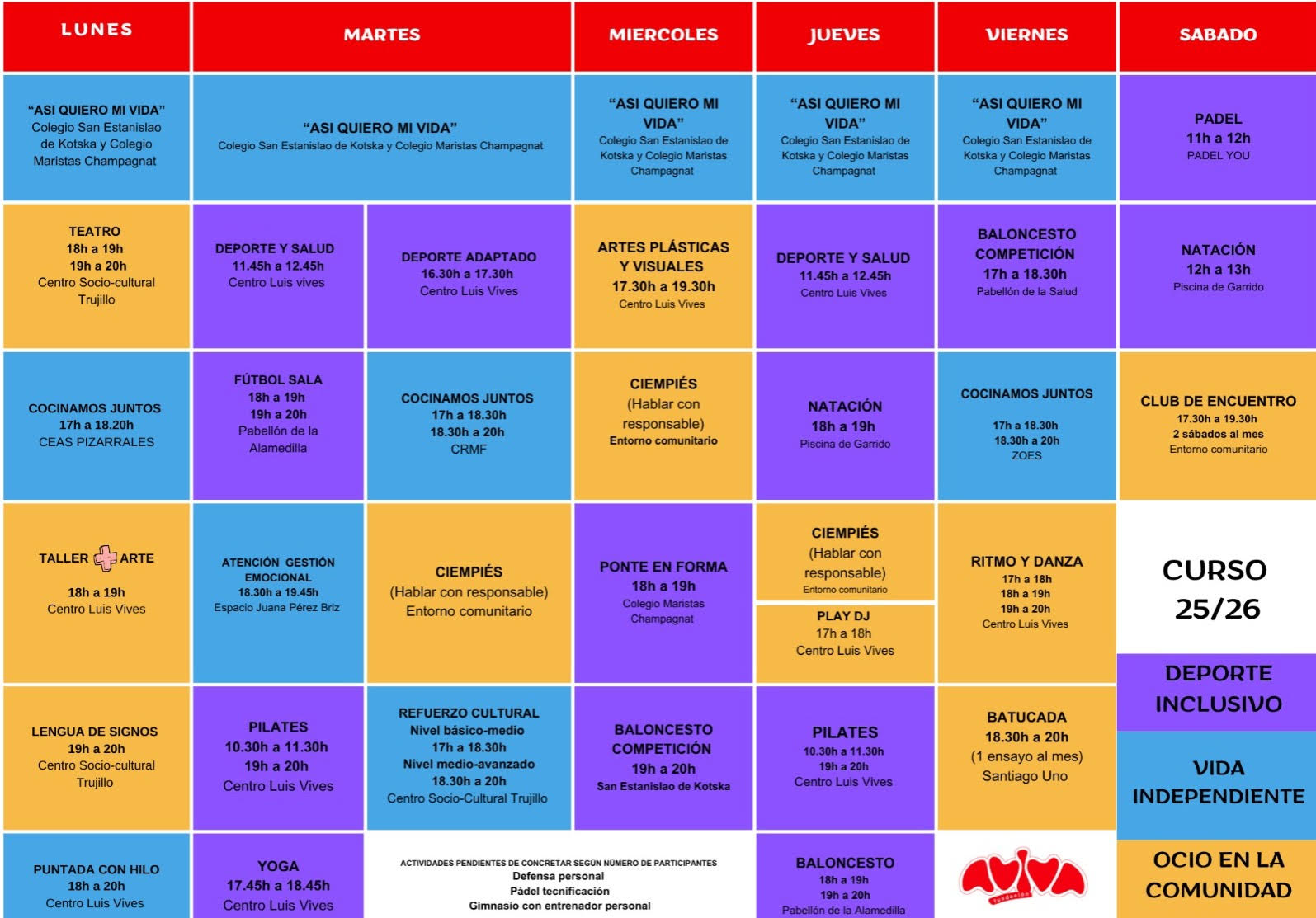 Agenda de actividades Fundación AVIVA