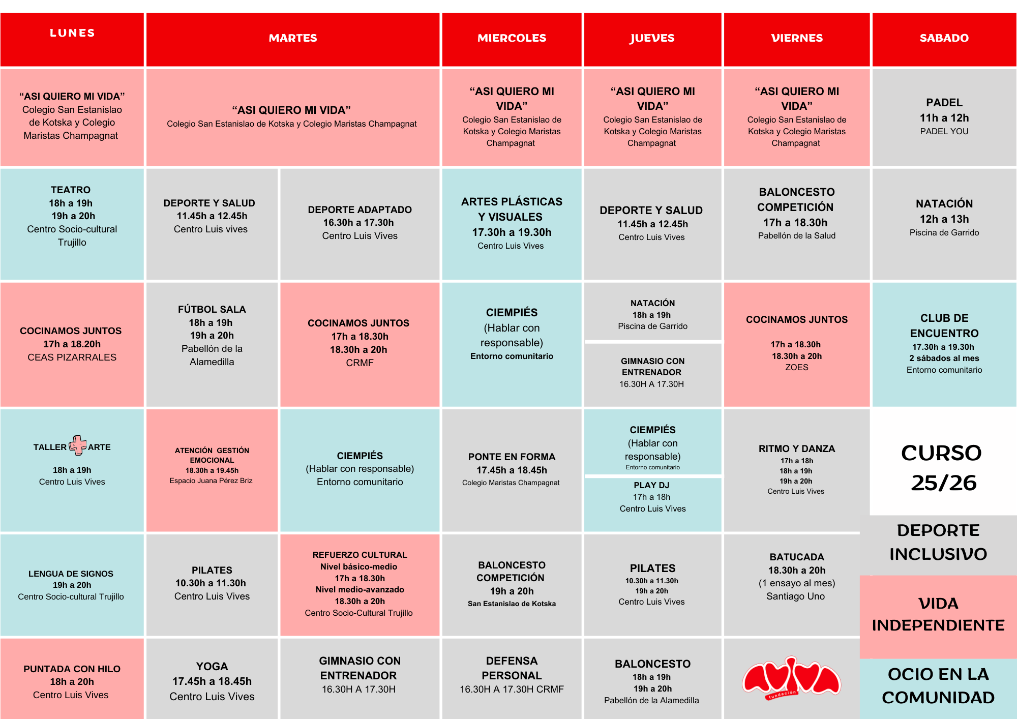 Agenda de actividades Fundación AVIVA