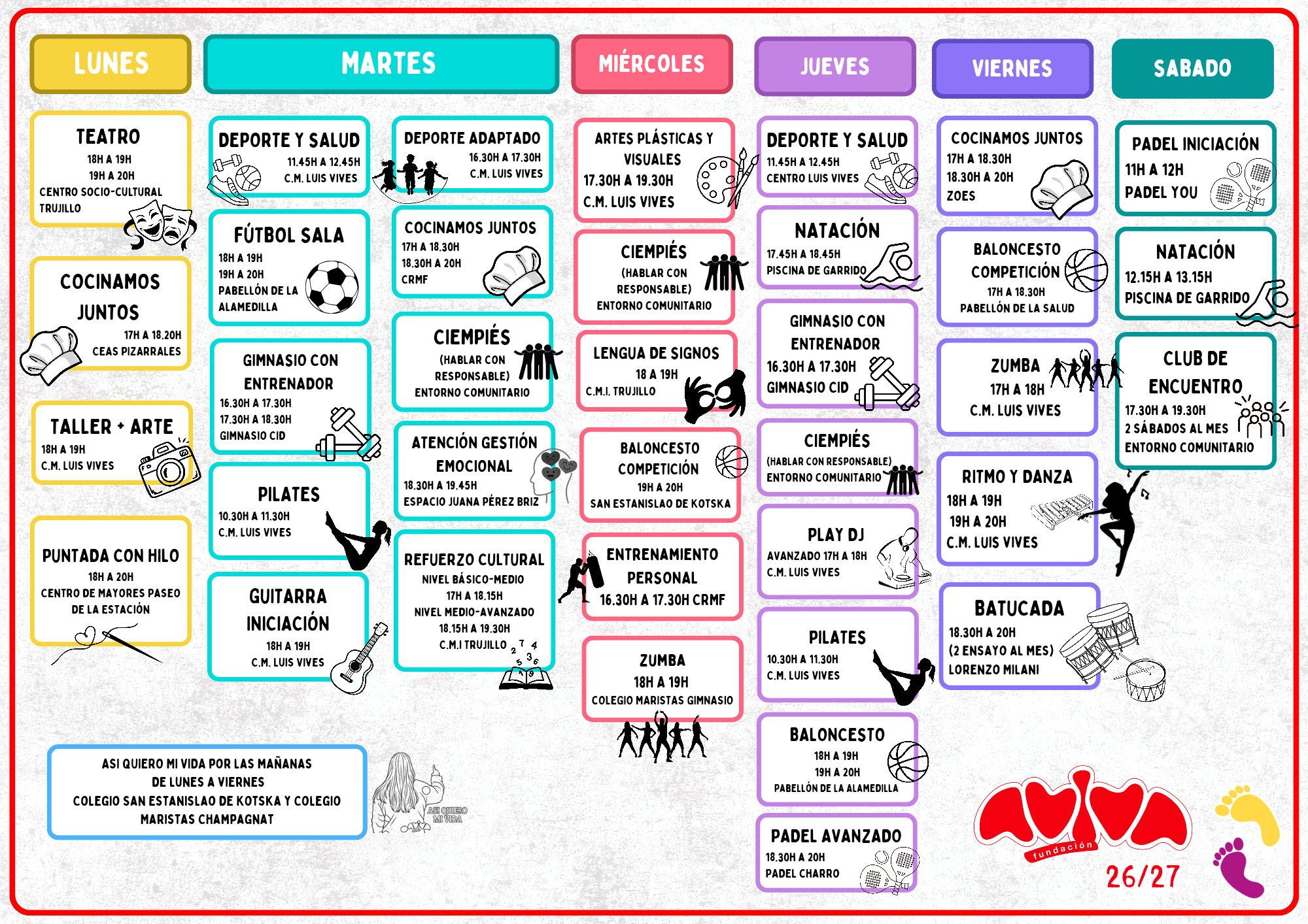 Calendario de Actividades de la Fundación AVIVA 2026-2027